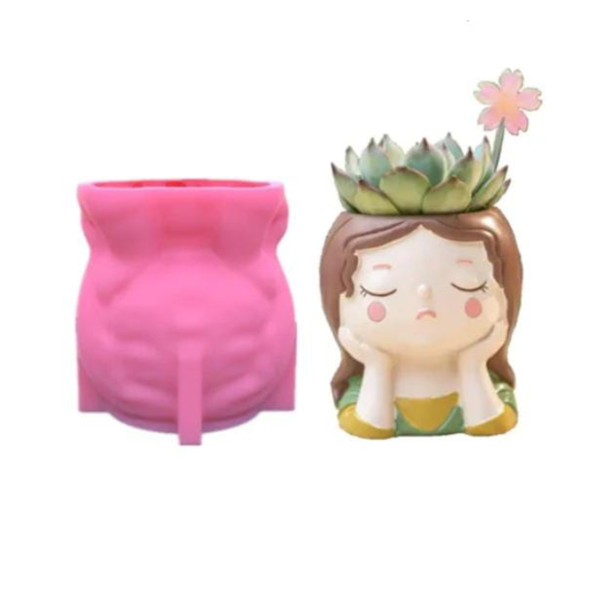 Molde Maceta Niña Ojos Cerrados